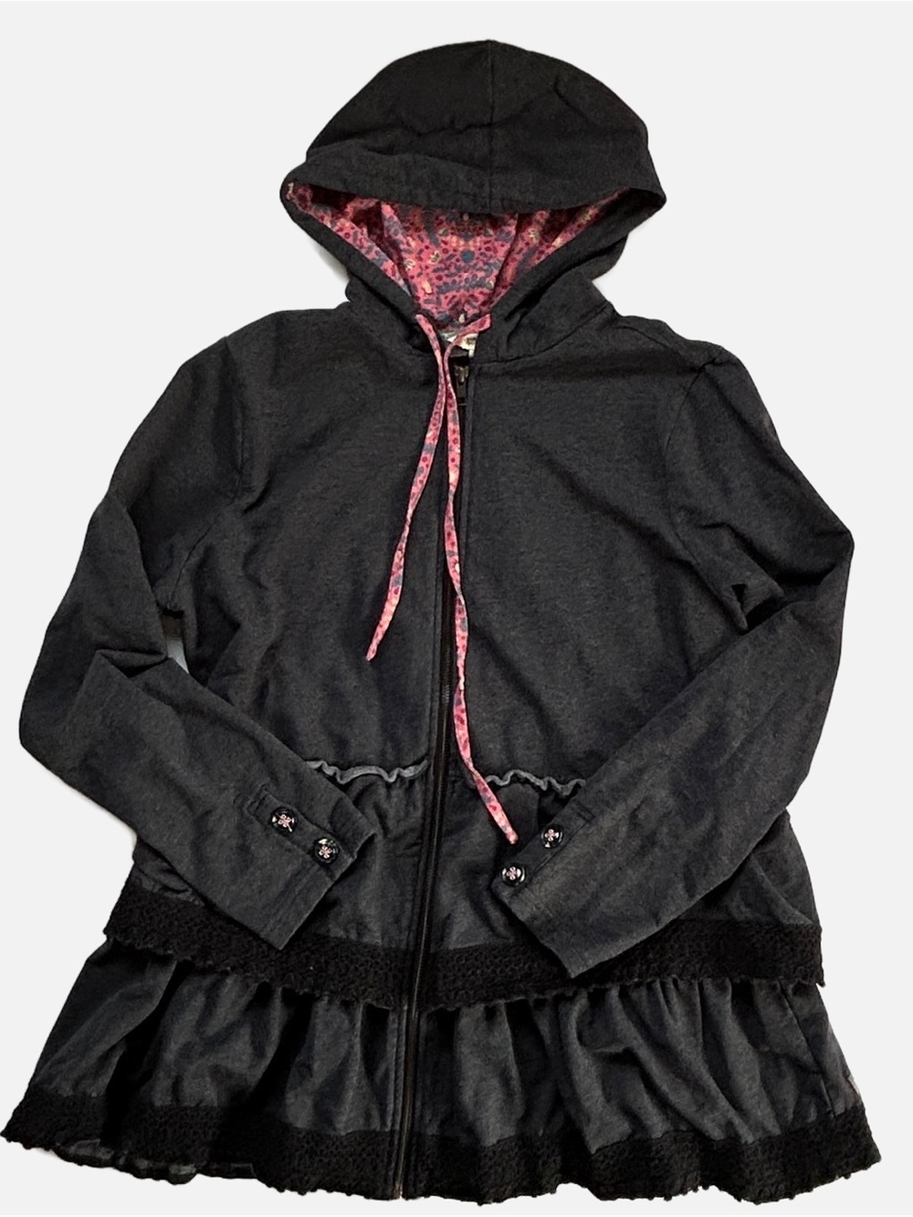 Matilda Jane Wise and Wonderful Charcoal Gray Ruffled Zip-Up Tunic Hoodie